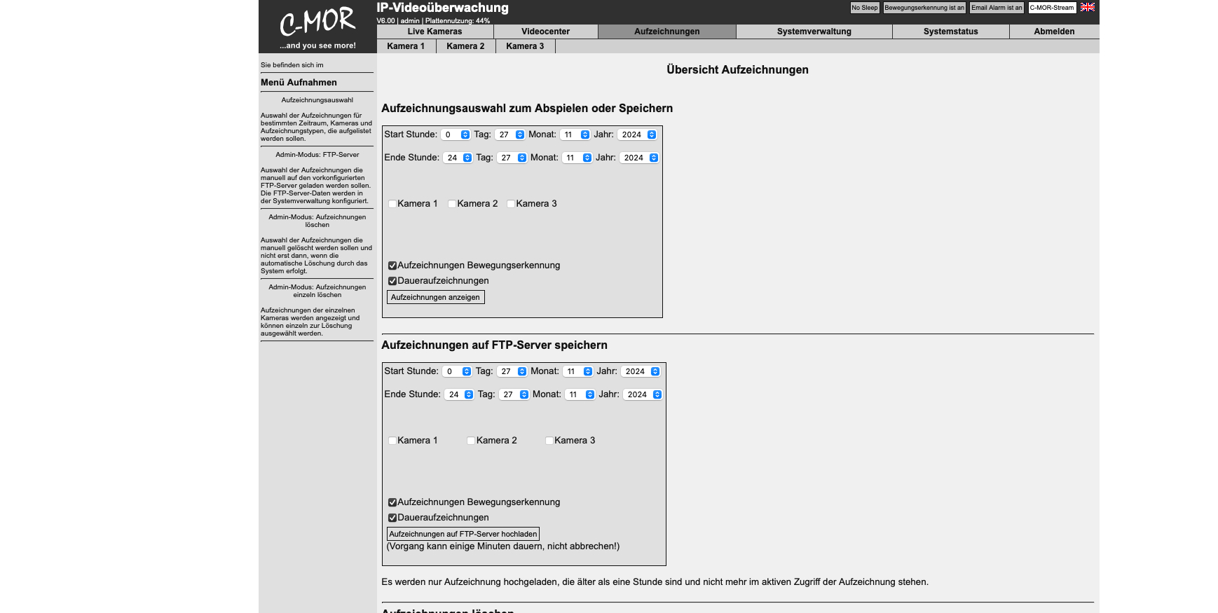 C-MOR-3Pro Aufzeichnungen