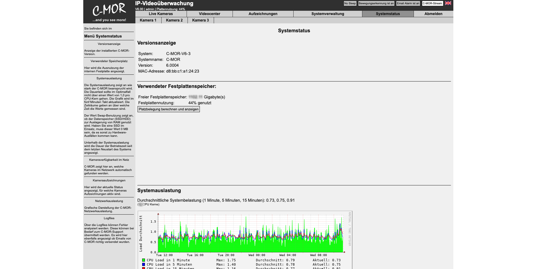 C-MOR-3Pro Systemstatus