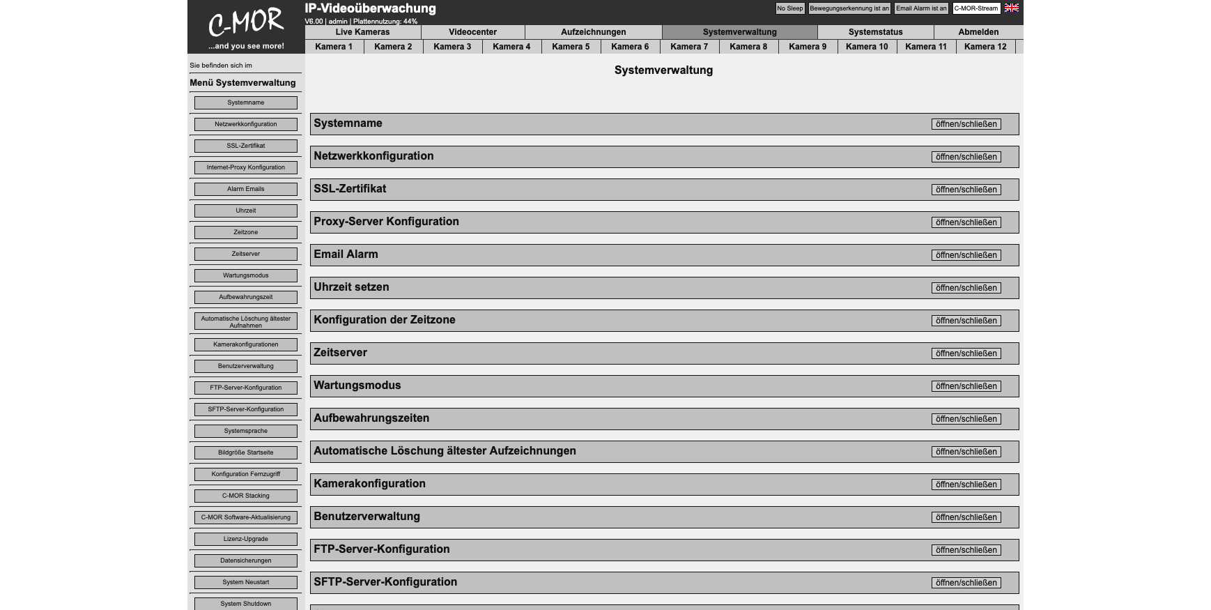 C-MOR-12Pro Systemverwaltung