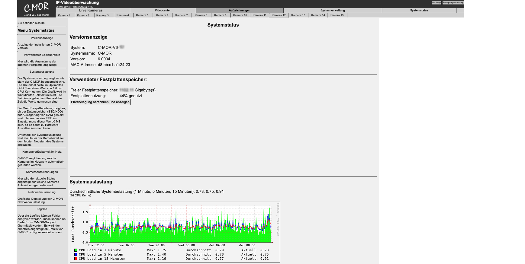 C-MOR-15Pro Systemstatus