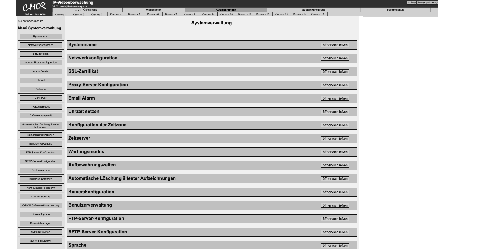 C-MOR-15Pro Systemverwaltung