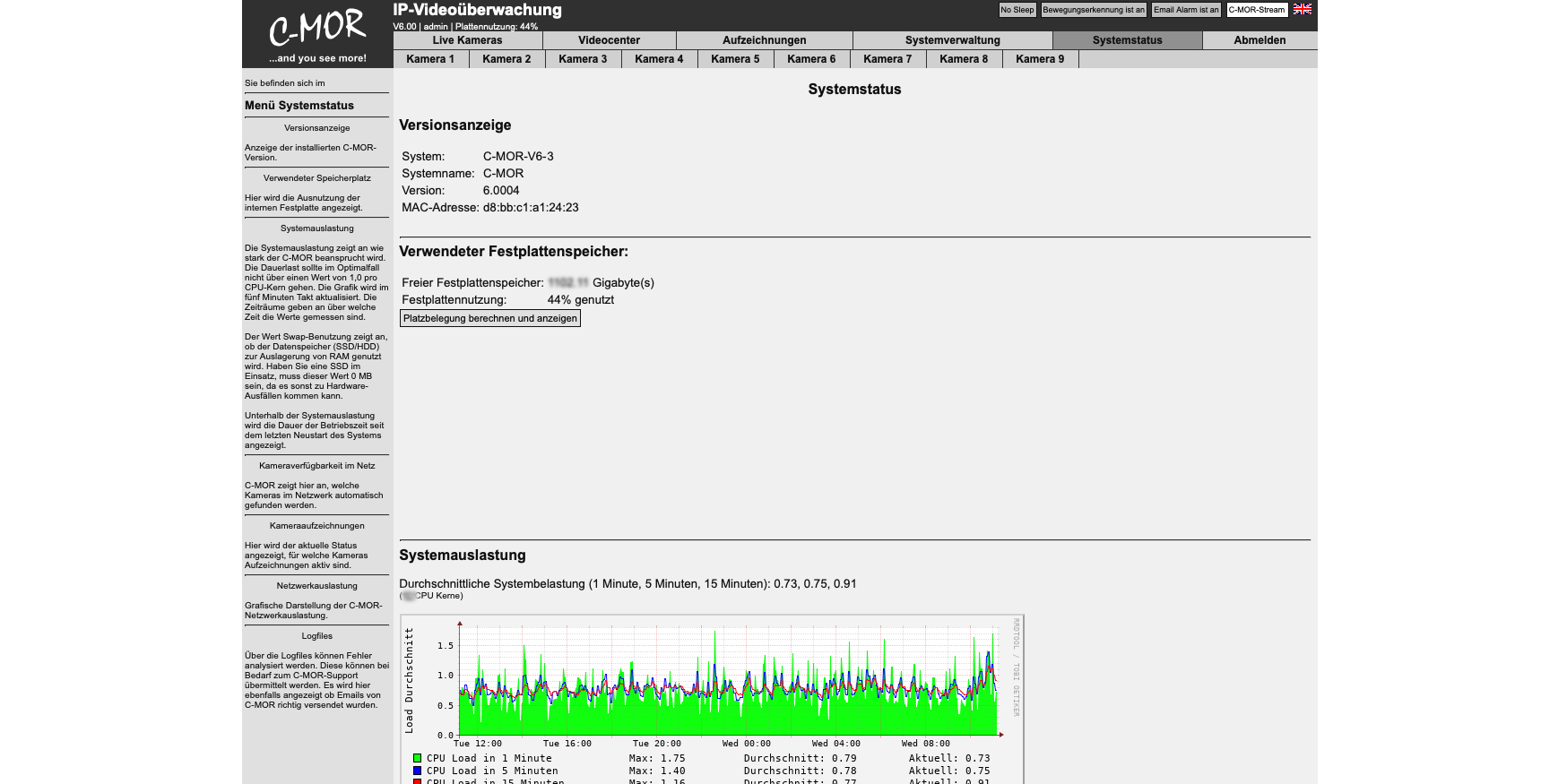 C-MOR-9Pro Systemstatus