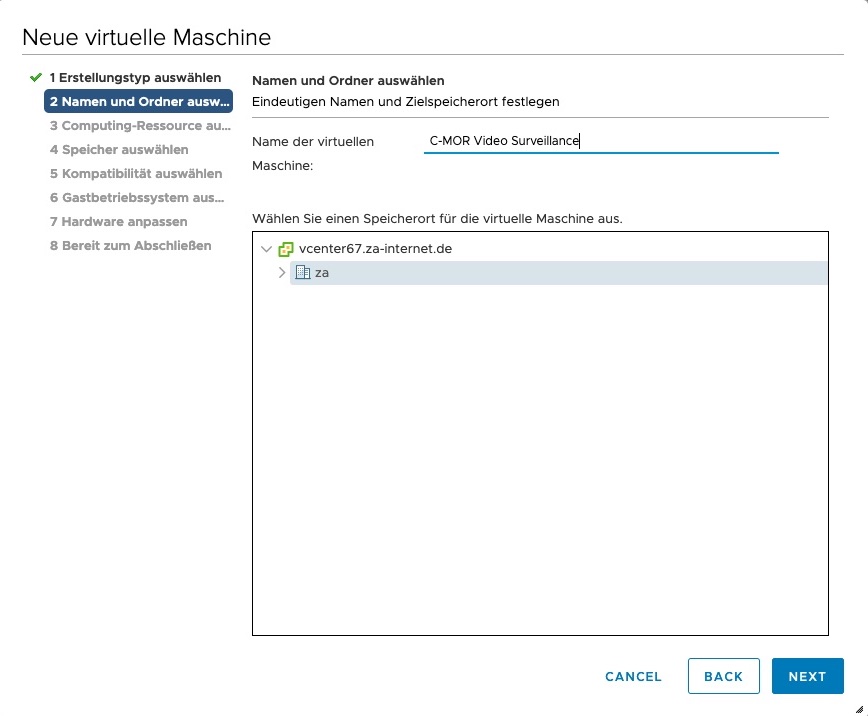 Videoüberwachung auf VMware neue virtuelle Machine anlegen.