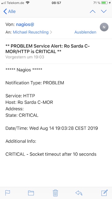 C-MOR Alarm E-Mail bei Ausfall
